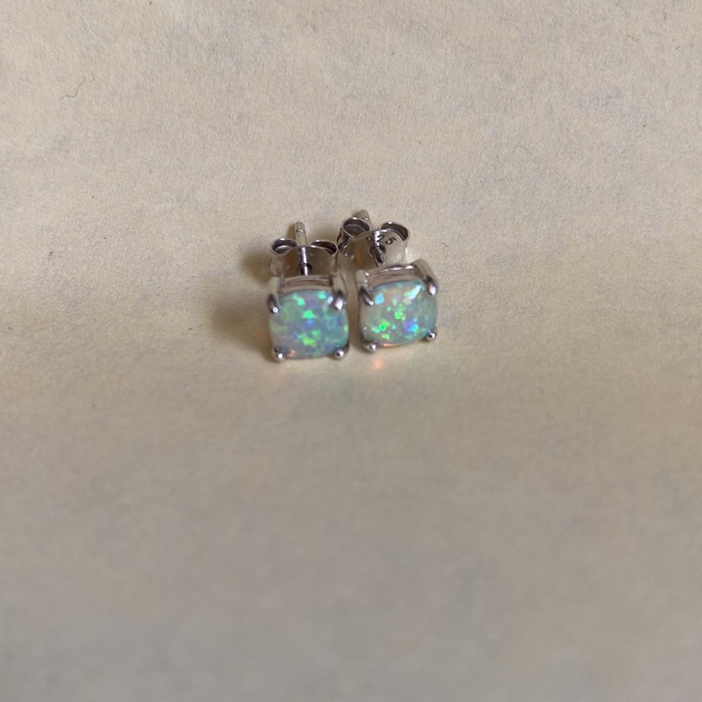 Sterling Silver Square Opal Stud Earrings. Opal S… - image 1